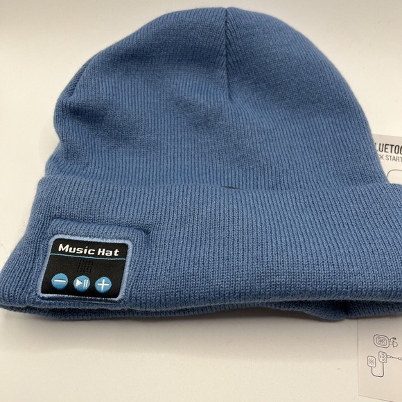 Bluetooth Rechargeable LED Beanie With‎ Headlamp Light Blue Music Hat NWOT - Picture 1 of 4